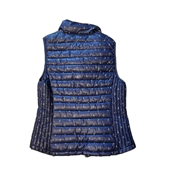 Tommy Hilfiger Womens Large Puffer Vest Navy Anchor Print EUC Packable - Picture 2 of 9